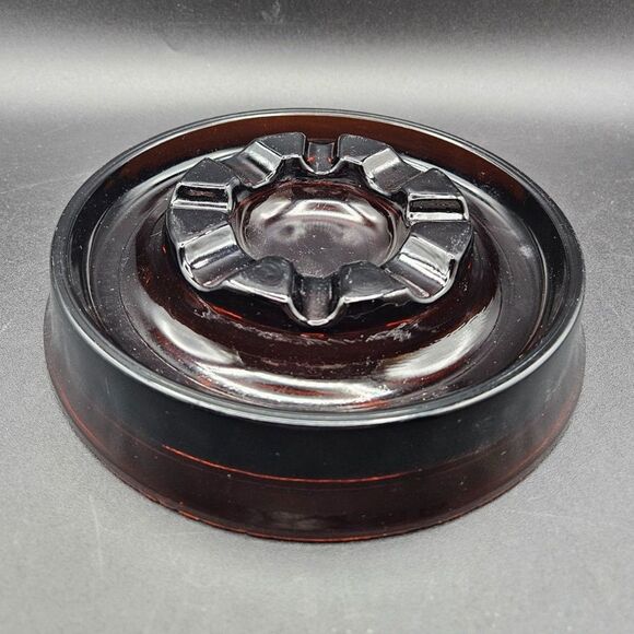 Vintage Dark Amber Brown Glass Large Cigar Cigarette Holder Ashtray MCM 7" - Picture 1 of 7